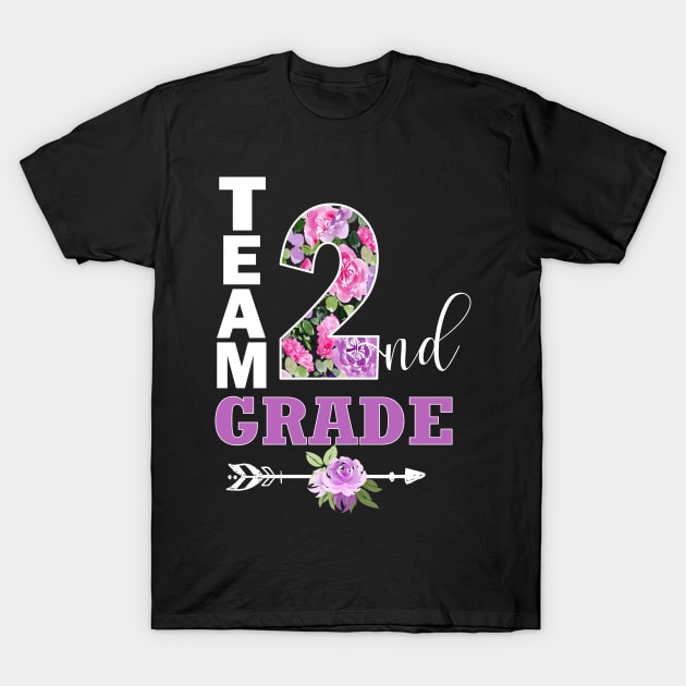Team 2nd Grade Pretty Floral Teacher Student School T-Shirt by Kimmicsts